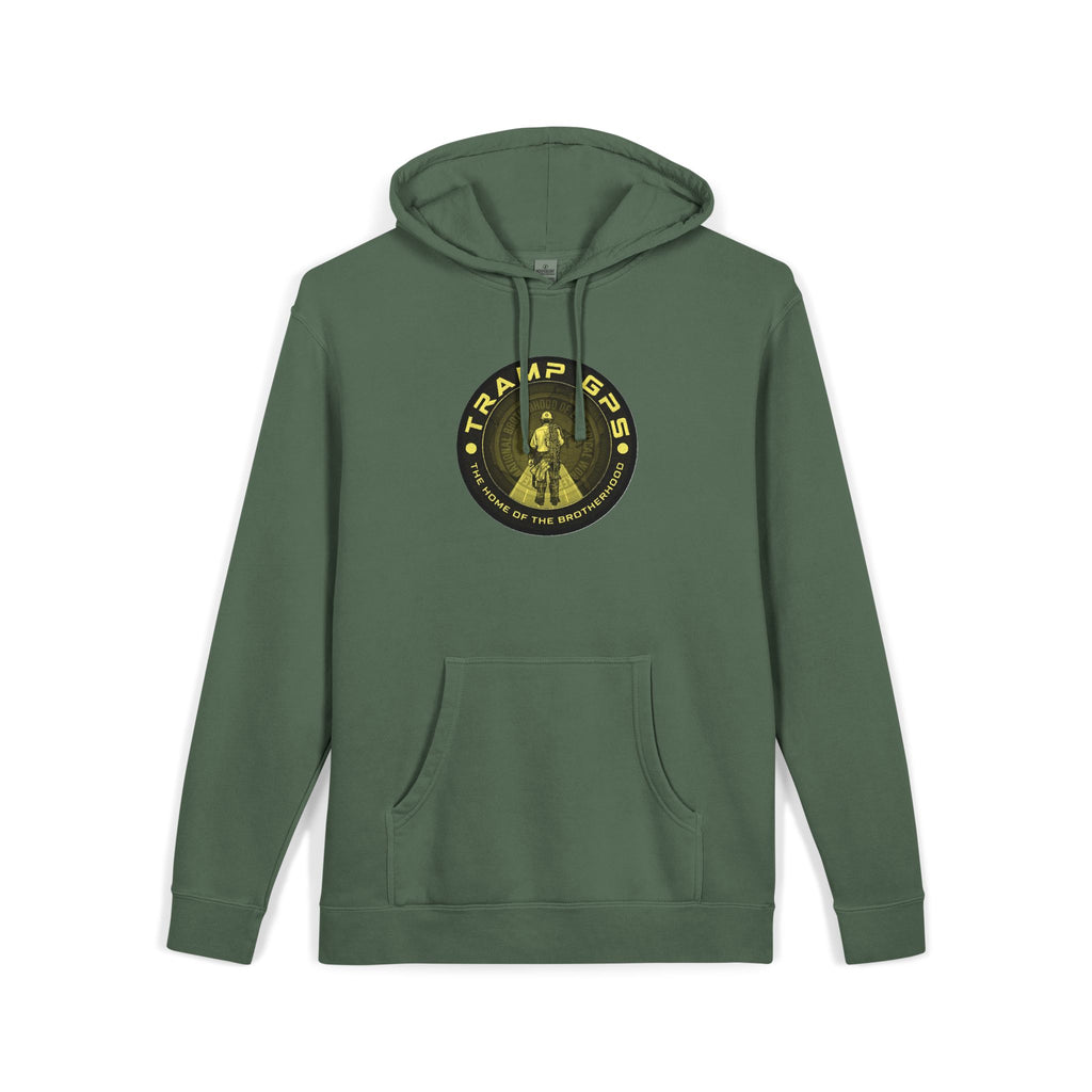 Tramp GPS Hoodie — Vintage Outdoor Badge Pullover