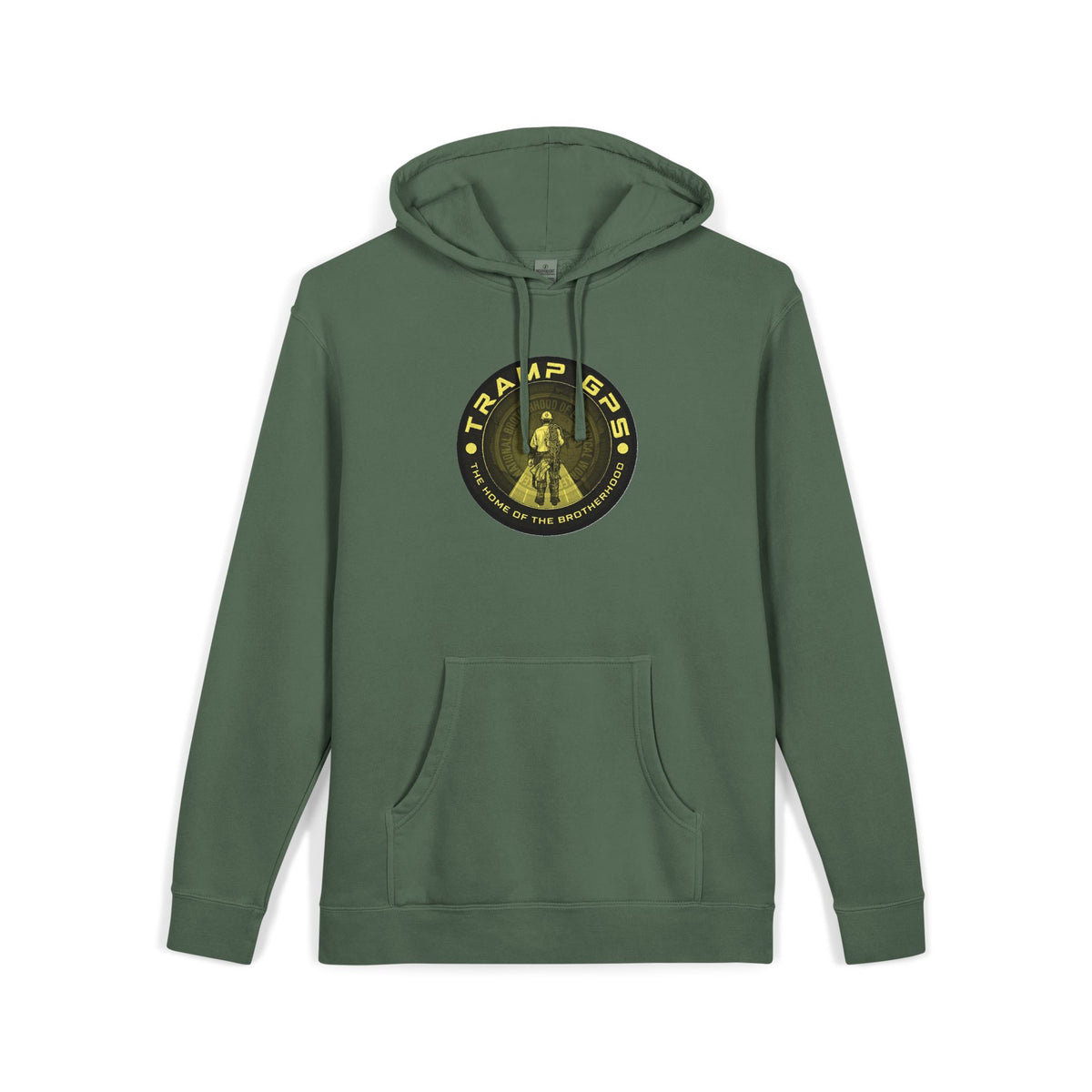 Tramp GPS Hoodie — Vintage Outdoor Badge Pullover