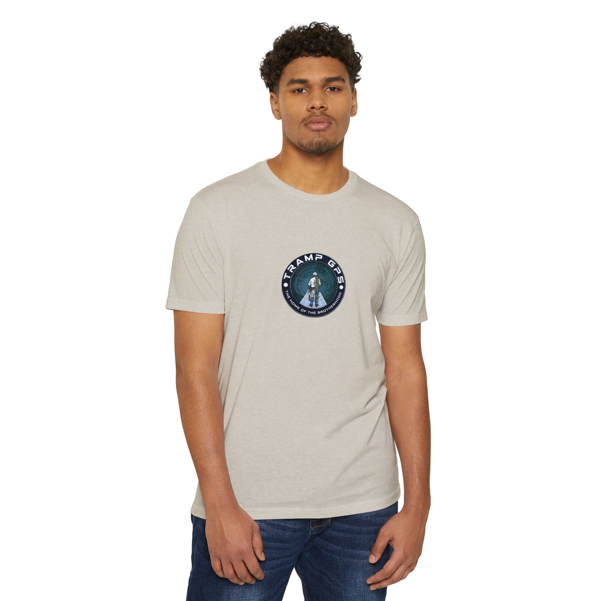 Tramp GPS Graphic T-Shirt — Retro Explorer Patch Design