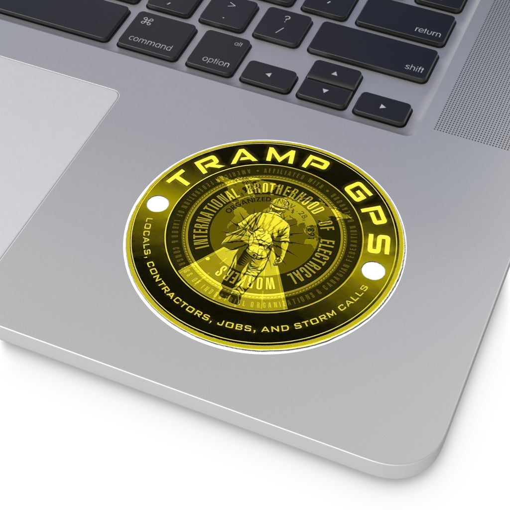 Tramp GPS Round Vinyl Sticker — Electrician Brotherhood Logo, Durable Weatherproof Decal