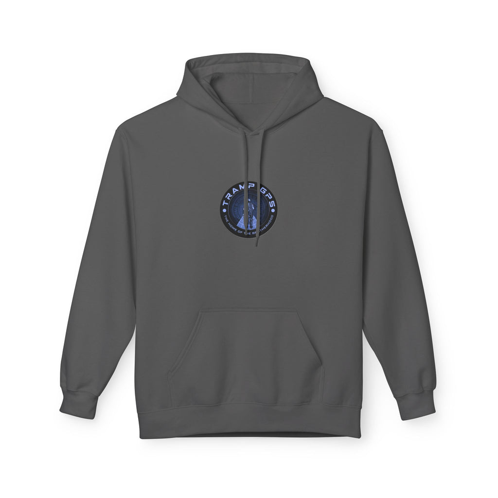 Tramp GPS Logo Hoodie — Retro Badge Graphic Pullover