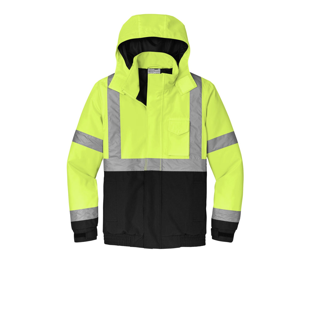 High-Visibility Insulated Bomber Jacket — ANSI Class 3 Waterproof Safety Jacket with Reflective Stripes