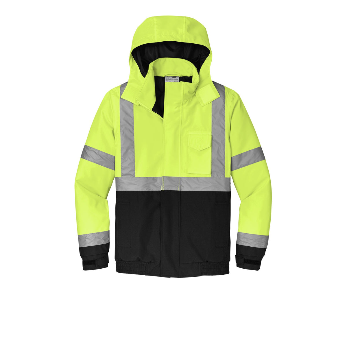 High-Visibility Insulated Bomber Jacket — ANSI Class 3 Waterproof Safety Jacket with Reflective Stripes
