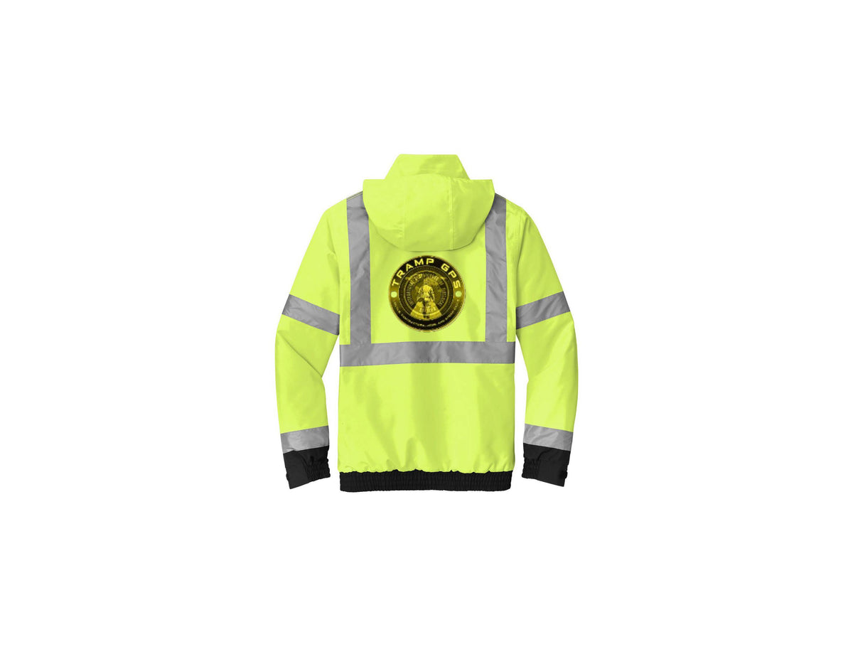 High-Visibility Insulated Bomber Jacket — ANSI Class 3 Waterproof Safety Jacket with Reflective Stripes